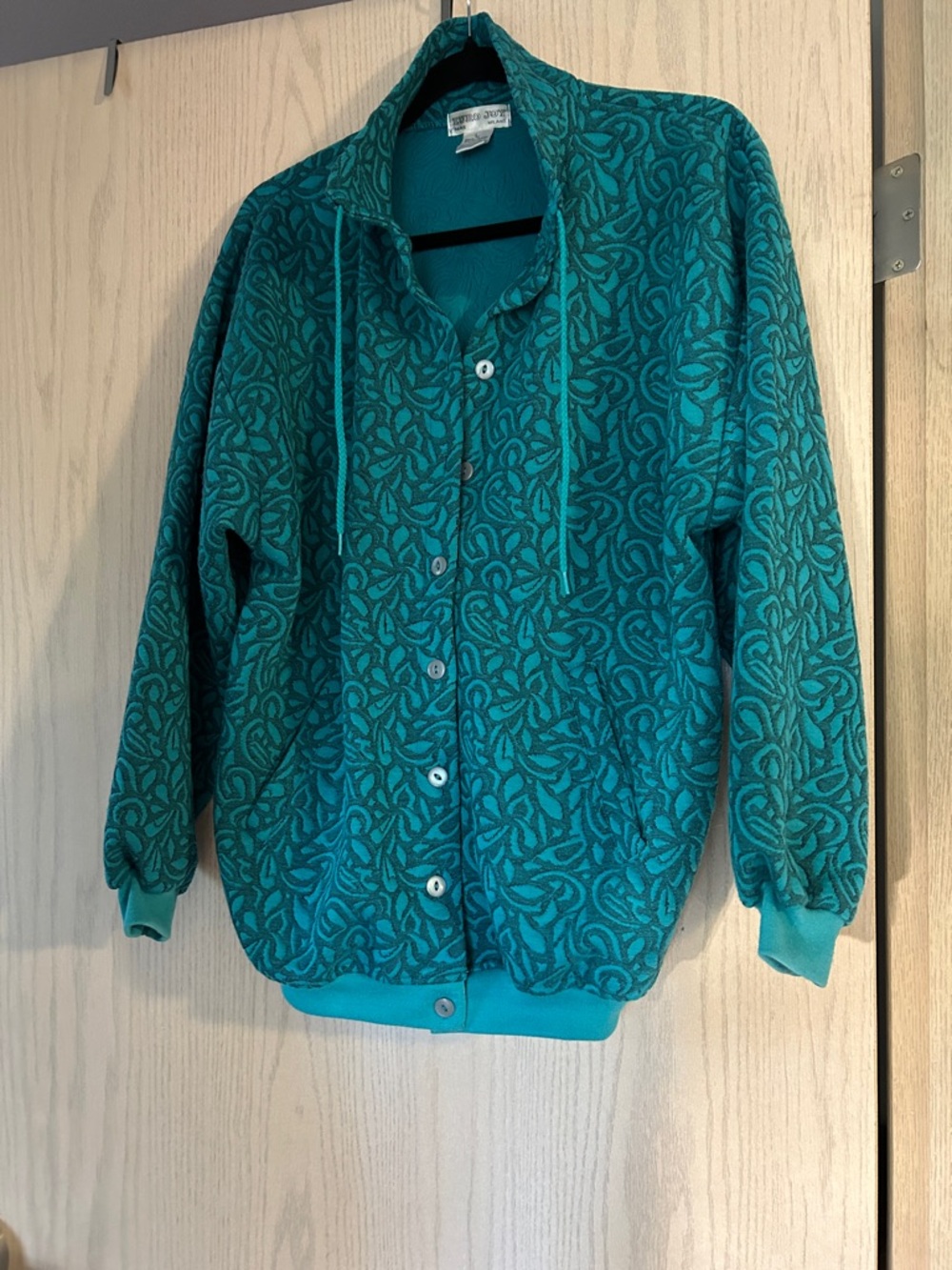Teal Patterned Women's Button-Up Jacket